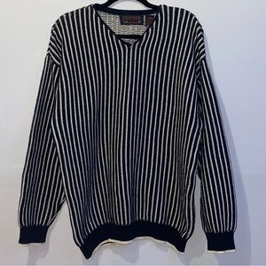 Vtg Jantzen Sport Striped Knit Sweater - Black/White - Mens Sz XL